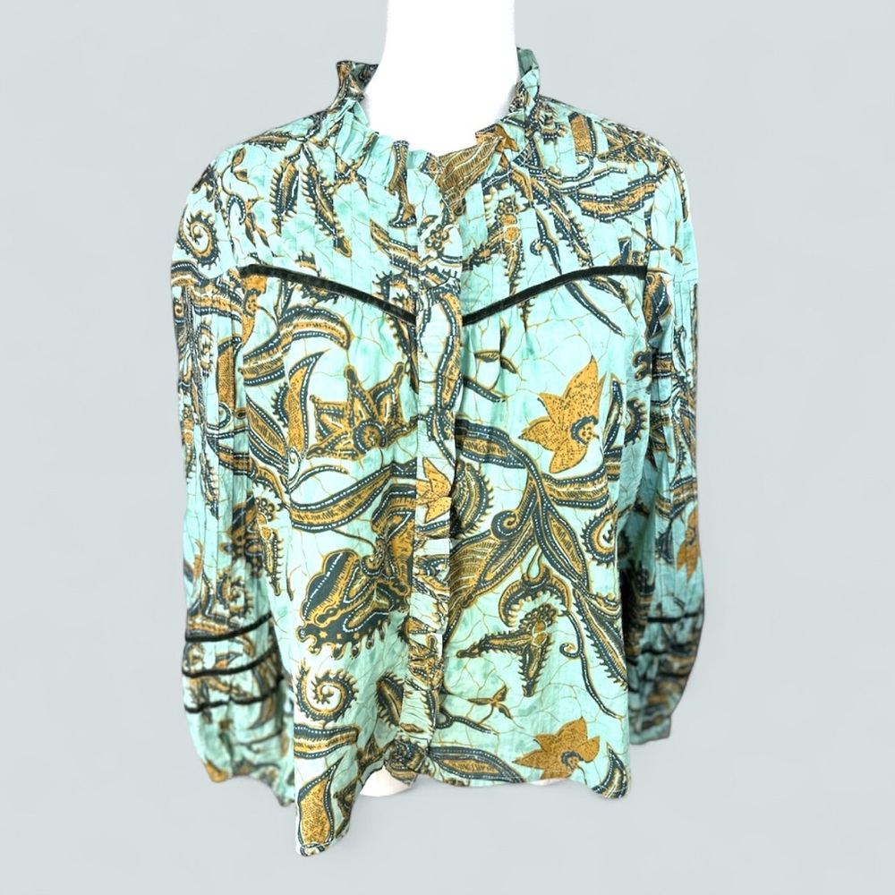 Jackie and Grace NWT Anthropologie size Med Green paisley w velvet trim